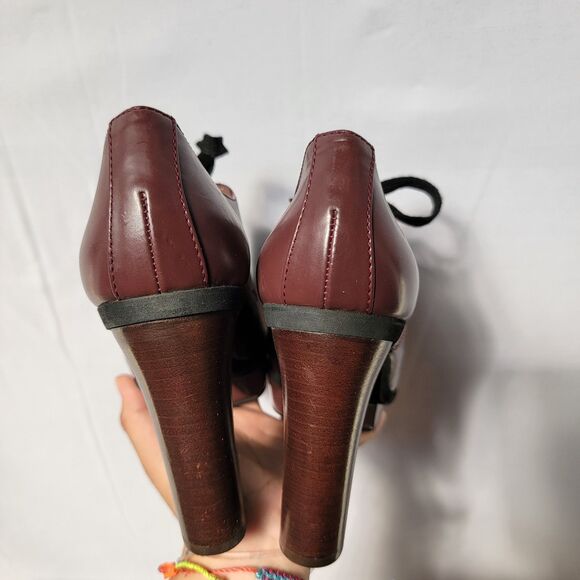 Marni Burgundy Leather Booties Chunky Block Heel Platforms Lace Up 37 - Picture 4 of 10